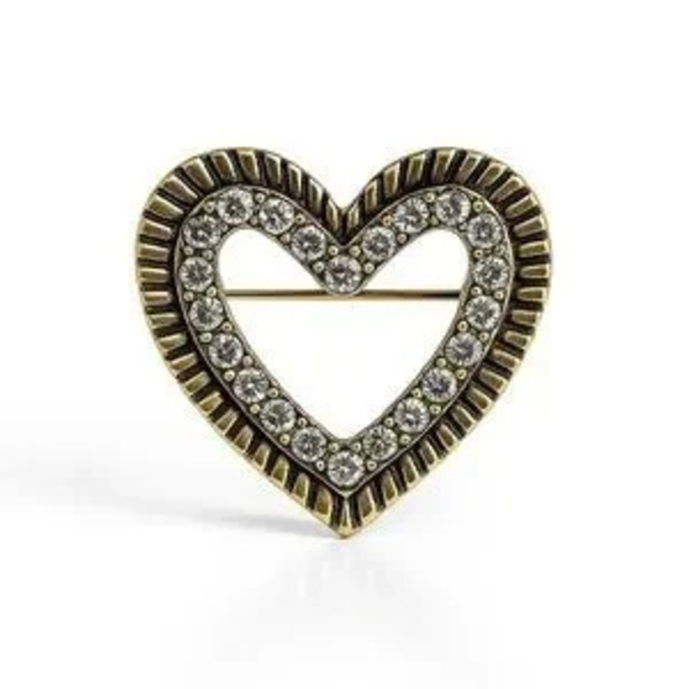 ??????? Vintage Gold Heart Brooch With Crystals ??